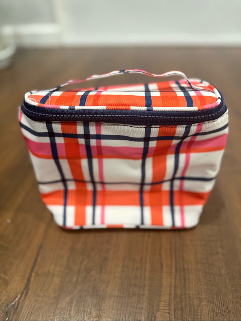 Never Used kate spade Plaid Lunch Bag - Orange and Navy & White